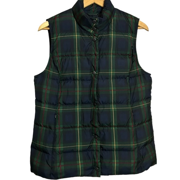 J Jill Plaid Vest Down Filled Puffer Snap Front Tartan Blue Green. Zip Pockets - Picture 1 of 6